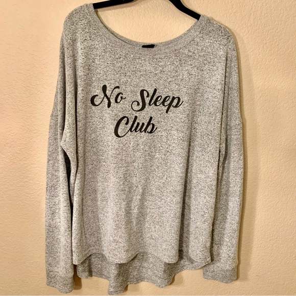 Free Press Sweatshirt Large “No Sleep Club” Script Oversized Rayon Poly Spandex - Picture 7 of 15
